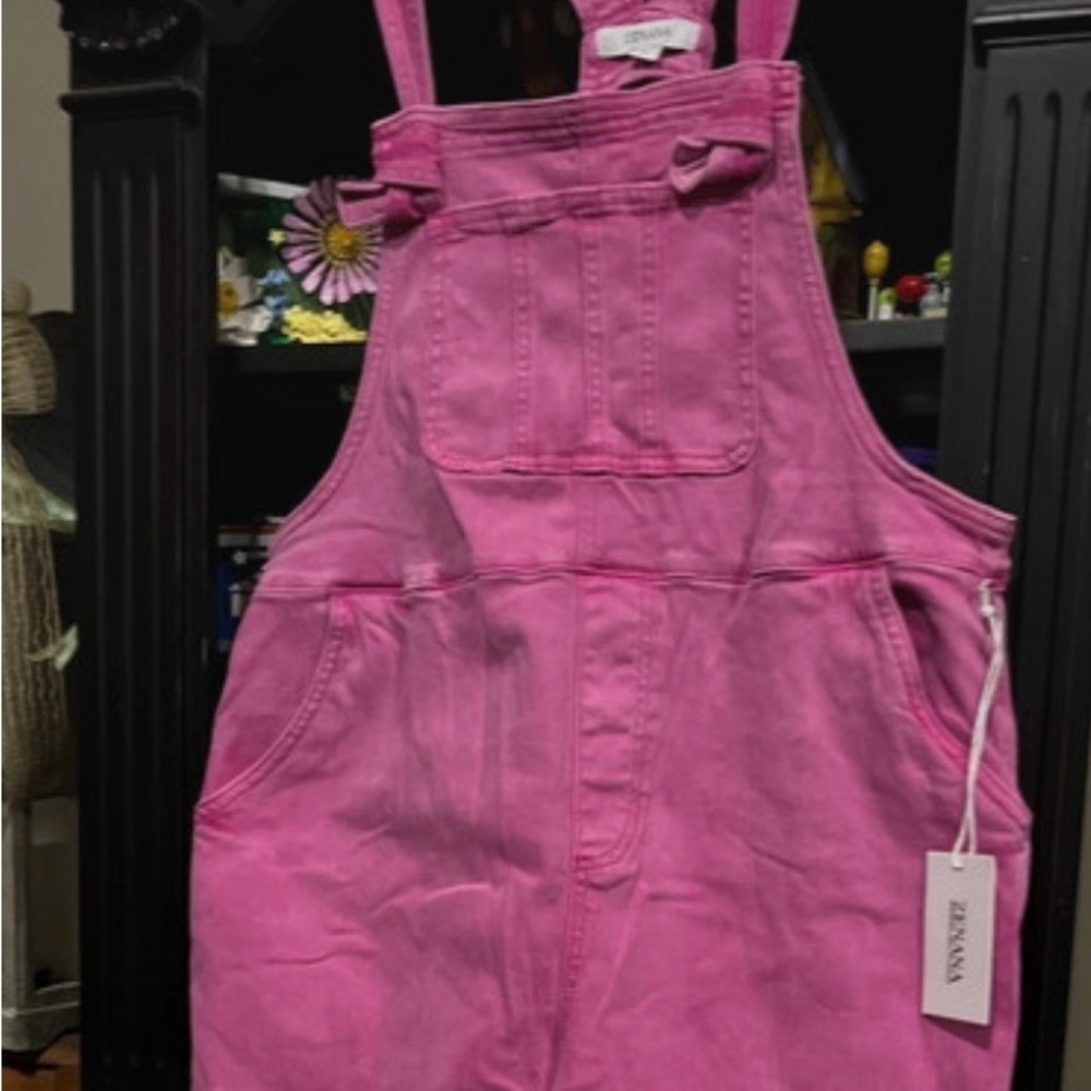 Sz LG Zenana Outfitters Hot Pink Overall